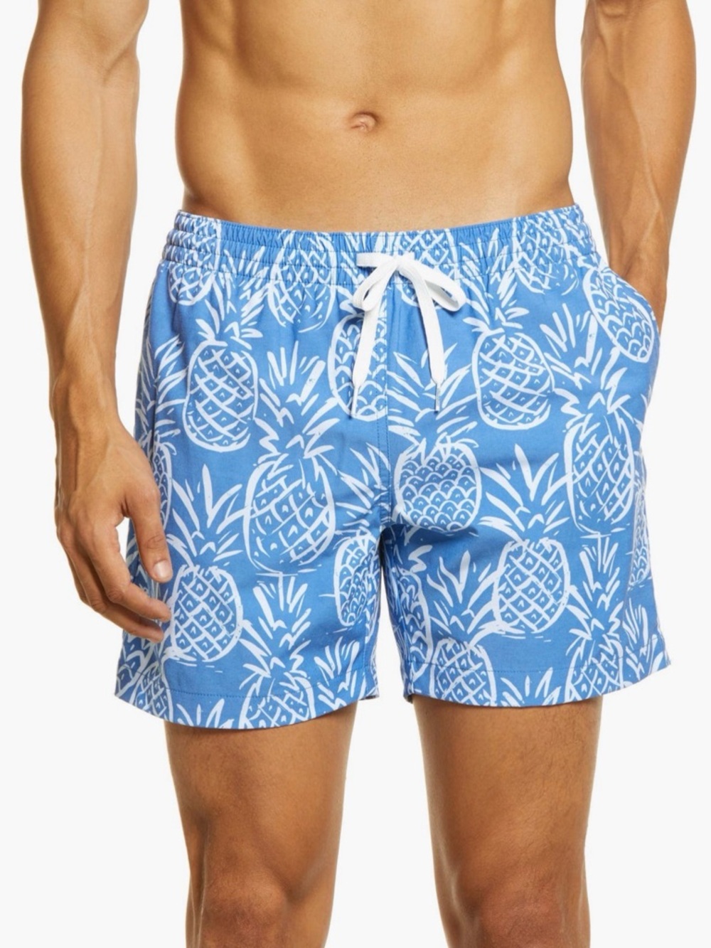 chubbies Thigh Napples Swim Trunks Lined Light Blue Pineapple 7 Inch